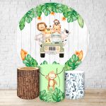 Capa Painel + Trio Capas Cilindros Sublimados Tema Safari / Infantil / Animais / Selva / Menino / Folhagem / Amadeirado 6039