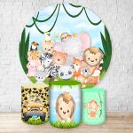 Capa Painel + Trio Capas Cilindros Sublimados Tema Safari / infantil / Bichinhos / Selva / Floresta / Menino / Verde 728