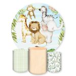 Capa Painel Redondo + Trio Capas Cilindros Sublimados Tema Safari / Baby / Infantil / Tons Pasteis 563