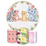 Capa Painel + Trio Capas Cilindros Sublimados Tema Safari / Baby / Infantil / Menina / Flores / Tropical / Rosa 564