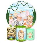 Capa Painel + Trio Capas Cilindros Sublimados Tema Safari / infantil / Bichinhos / Selva / Floresta / Menino / Verde 728