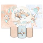 Kit Capa Painel Redondo + 2unid Capa Retangular + Trio Capas Cilindros Tema Ursinho 14