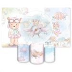 Kit Capa Painel Redondo + 2unid Capa Retangular + Trio Capas Cilindros Tema Ursinho 19