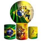 Kit Painel De Festa Copa Do Mundo Redondo + Trio De Cilindros Em Tecido