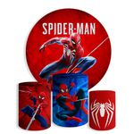 Kit Painel De Festa Homem Aranha Redondo + Trio De Cilindros Em Tecido