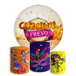 Kit Painel De Festa Carnaval Redondo + Trio De Cilindros Em Tecido