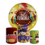 Kit Painel De Festa Junina Redondo + Trio De Cilindros Em Tecido