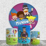 Kit Painel De Festa Mundo Bita Redondo + Trio De Cilindros Em Tecido