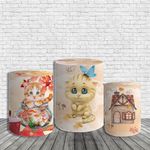 Kit Painel De Festa Gatinhos Redondo + Trio De Cilindros Em Tecido