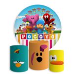 Kit Painel De Festa Pocoyo Redondo + Trio De Cilindros Em Tecido