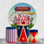 Kit Painel De Festa Circo Redondo + Trio De Cilindros Em Tecido