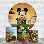 Kit Painel De Festa Mickey Redondo + Trio De Cilindros Em Tecido