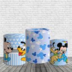 Kit Painel De Festa Mickey Redondo + Trio De Cilindros Em Tecido