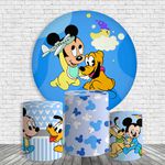 Kit Painel De Festa Mickey Redondo + Trio De Cilindros Em Tecido