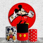 Kit Painel De Festa Mickey Redondo + Trio De Cilindros Em Tecido