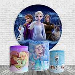 Kit Painel De Festa Frozen 4 Redondo + Trio De Cilindros Em Tecido Copia