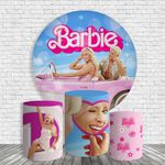 Kit Painel De Festa Barbie 3 Redondo + Trio De Cilindros Em Tecido