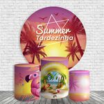 Kit Painel De Festa Tardezinha Redondo + Trio De Cilindros Em Tecido
