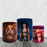 Kit Painel De Festa Cantora Ana Castela Redondo + Trio De Cilindros Em Tecido