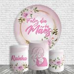 Kit Painel De Festa Dia Das Mães 4 Redondo + Trio De Cilindros Em Tecido