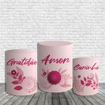 Kit Painel De Festa Dia Das Mães 5 Redondo + Trio De Cilindros Em Tecido