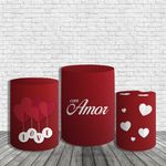 Kit Painel De Festa Dia Dos Namorados Redondo + Trio De Cilindros Em Tecido