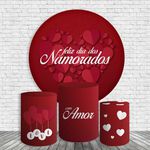 Kit Painel De Festa Dia Dos Namorados Redondo + Trio De Cilindros Em Tecido