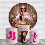 Kit Painel De Festa Cantora Ana Chapéu Boiadeira Redondo + Trio De Cilindros Em Tecido