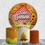 Kit Painel De Festa Junina 4 Redondo + Trio De Cilindros Em Tecido