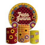 Kit Painel De Festa Junina 5 Redondo + Trio De Cilindros Em Tecido
