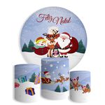 Kit Painel Festa Feliz Natal 7 Redondo + Trio De Cilindros Em Tecido