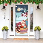 Capa De Porta Para Decoração Papai Noel Trenó Tecido Elástico 2.10x0.85m Painel de Porta 