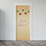 Capa De Porta Para Decoração Festa Feliz Natal Dourado Tecido Elástico 2.10x0.85m Painel de Porta 