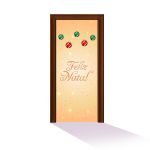 Capa De Porta Para Decoração Festa Feliz Natal Dourado Tecido Elástico 2.10x0.85m Painel de Porta 