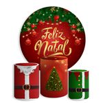 Kit Painel De Festa Feliz Natal 5 Redondo + Trio De Cilindros Em Tecido