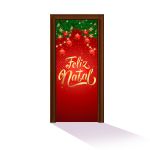 Capa De Porta Para Decoração Festa Feliz Natal Vermelho Tecido Elástico 2.10x0.85m Painel de Porta 