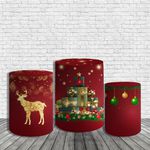 Kit Painel De Festa Feliz Natal 6 Redondo + Trio De Cilindros Em Tecido