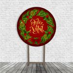 Kit Painel De Festa Feliz Natal 6 Redondo + Trio De Cilindros Em Tecido