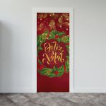 Capa De Porta Para Decoração Festa Feliz Natal Tecido Elástico 2.10x0.85m Painel de Porta 