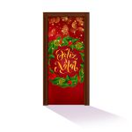 Capa De Porta Para Decoração Festa Feliz Natal Tecido Elástico 2.10x0.85m Painel de Porta 