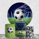 Kit Painel De Festa Futebol Bola Gol Redondo + Trio De Cilindros Em Tecido