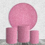 Kit Painel Festa Glitter Rosa Brilho 2 Redondo + Trio De Cilindros Em Tecido
