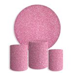 Kit Painel Festa Glitter Rosa Brilho 2 Redondo + Trio De Cilindros Em Tecido