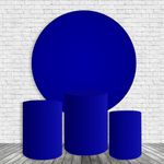 Kit Painel Festa Fundo Azul Marinho Liso Redondo + Trio De Cilindros Em Tecido