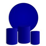 Kit Painel Festa Fundo Azul Marinho Liso Redondo + Trio De Cilindros Em Tecido