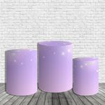 Kit Painel Festa Glitter Roxo Brilho Lilás Estrelas Redondo + Trio De Cilindros Em Tecido