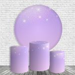 Kit Painel Festa Glitter Roxo Brilho Lilás Estrelas Redondo + Trio De Cilindros Em Tecido