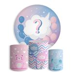 Kit Painel Festa Chá De Bebê Chá Revelação Redondo + Trio De Cilindros Em Tecido