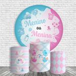 Kit Painel Festa Chá Revelação Menino Ou Menina Redondo + Trio De Cilindros Em Tecido