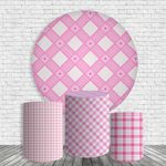 Kit Painel Festa Xadrez Rosa Piquenique Redondo + Trio De Cilindros Em Tecido
